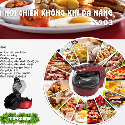 Nồi Chiên Không Khí Đa Năng Tiross TS903 - 11L (Đỏ Đen) - Hàng chính hãng